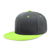 CHOK.LIDS Flat Bill Visor Classic Snapback Hat Blank Adjustable Brim High Top End Trendy Color Style Plain Tone Baseball Cap (Charcoal/Neon Green)
